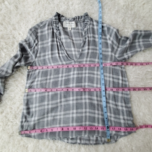 Anthropologie Cloth & Stone Plaid Ruffle Collar Top - Picture 13 of 13